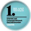 Auszeichnung für den ersten Platz des jährlichen Bilanz Telekom Rating in der Kategorie "Internet Service Provider und Corporate Networks" 2023